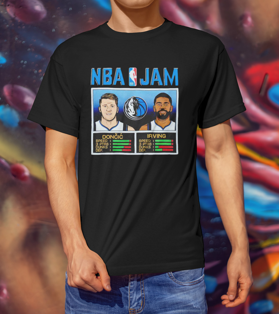 NBA Jam Mavericks Luka Dončić Kyrie Irving Stats T-Shirt
