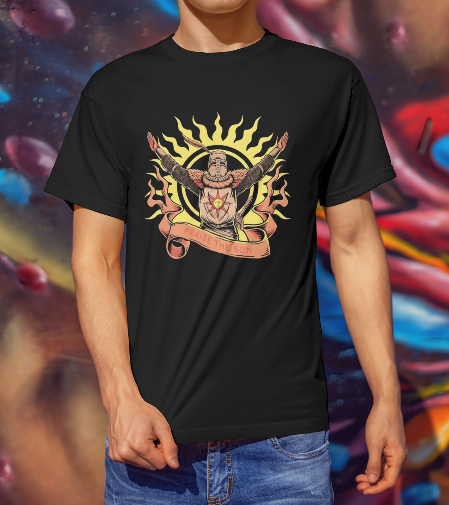 Solaire Praise The Sun Dark Souls Iconic Sunburst Knight Banner T-Shirt