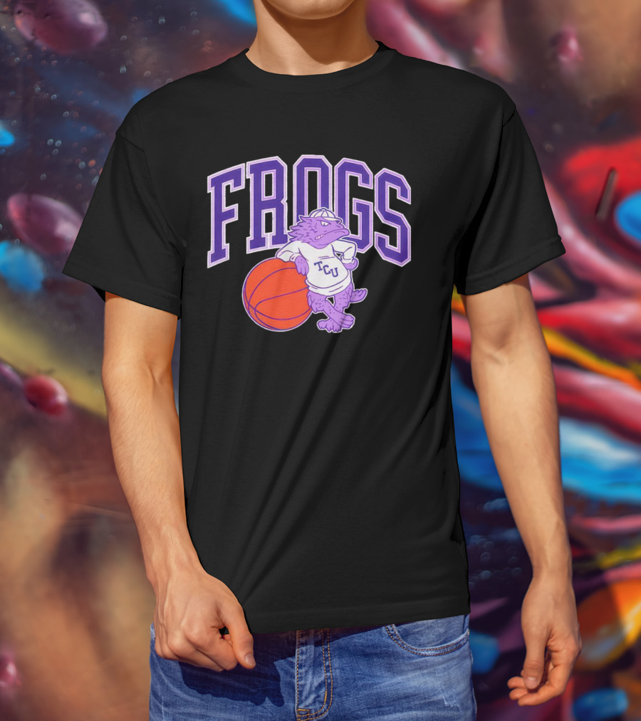 TCU Frogs Basketball Mascot With Purple Horned Frog And Ball T-Shirt