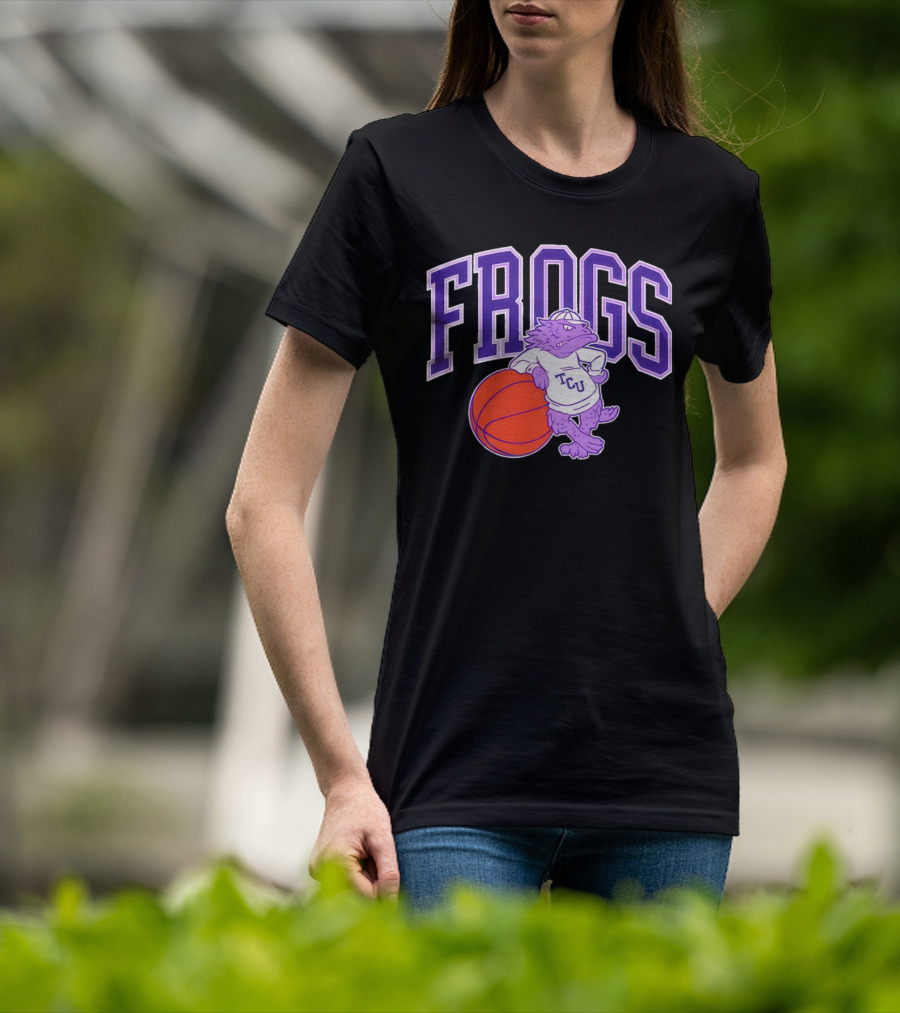 TCU Frogs Basketball Mascot With Purple Horned Frog And Ball T-Shirt