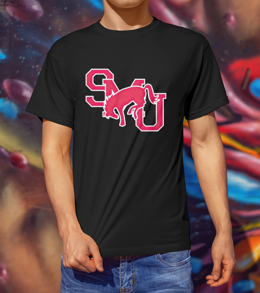 SMU Mustangs Red Logo With Jumping Mustang T-Shirt