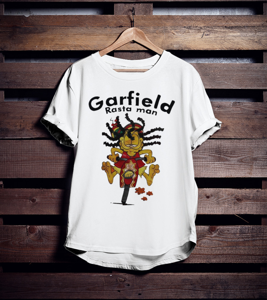 Garfield Rasta Man Dreadlocks Bicycle Whimsical Fun T-Shirt
