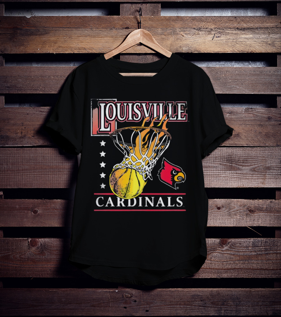 Louisville Cardinals Flaming Basketball Hoop T-Shirt