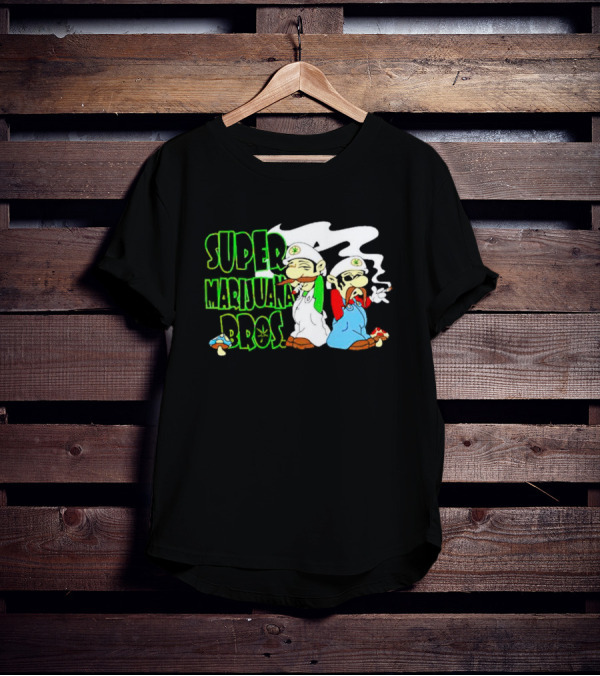 Super Marijuana Bros Weed Parody With Smoking Characters And Mushrooms T-Shirt