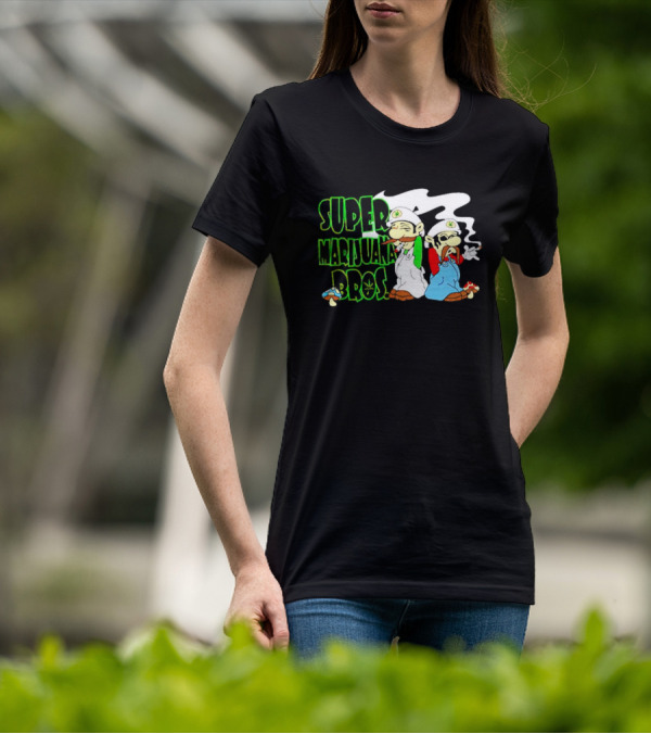 Super Marijuana Bros Weed Parody With Smoking Characters And Mushrooms T-Shirt