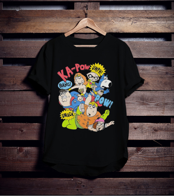 Family Guy Superhero Stewie Brian Peter Lois Chris Meg Ka-Pow Bam Pow Smack Bang T-Shirt