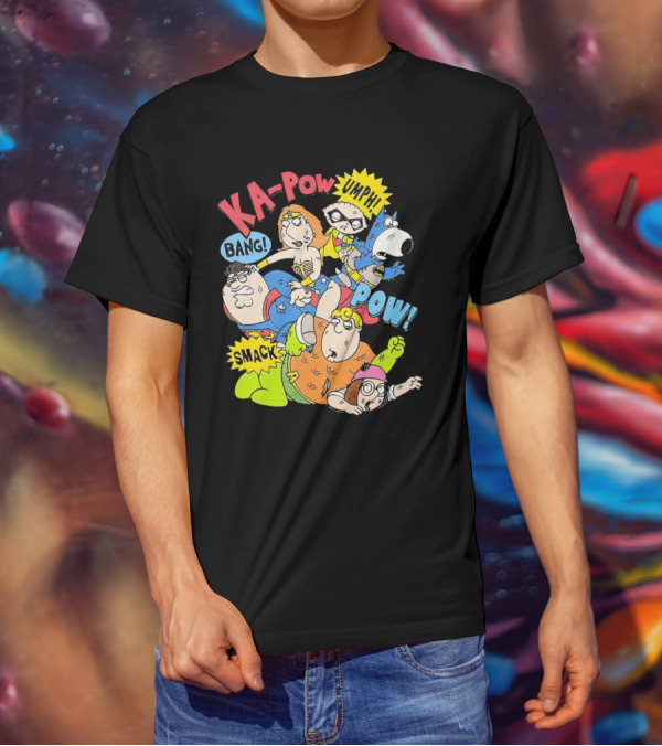 Family Guy Superhero Stewie Brian Peter Lois Chris Meg Ka-Pow Bam Pow Smack Bang T-Shirt