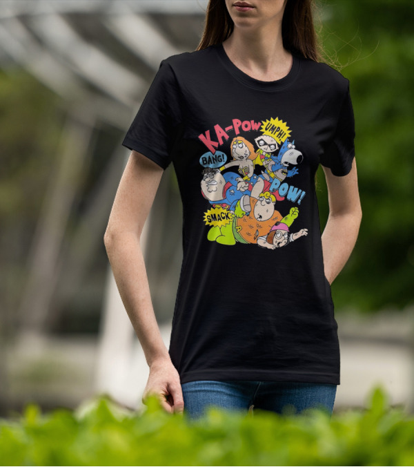 Family Guy Superhero Stewie Brian Peter Lois Chris Meg Ka-Pow Bam Pow Smack Bang T-Shirt