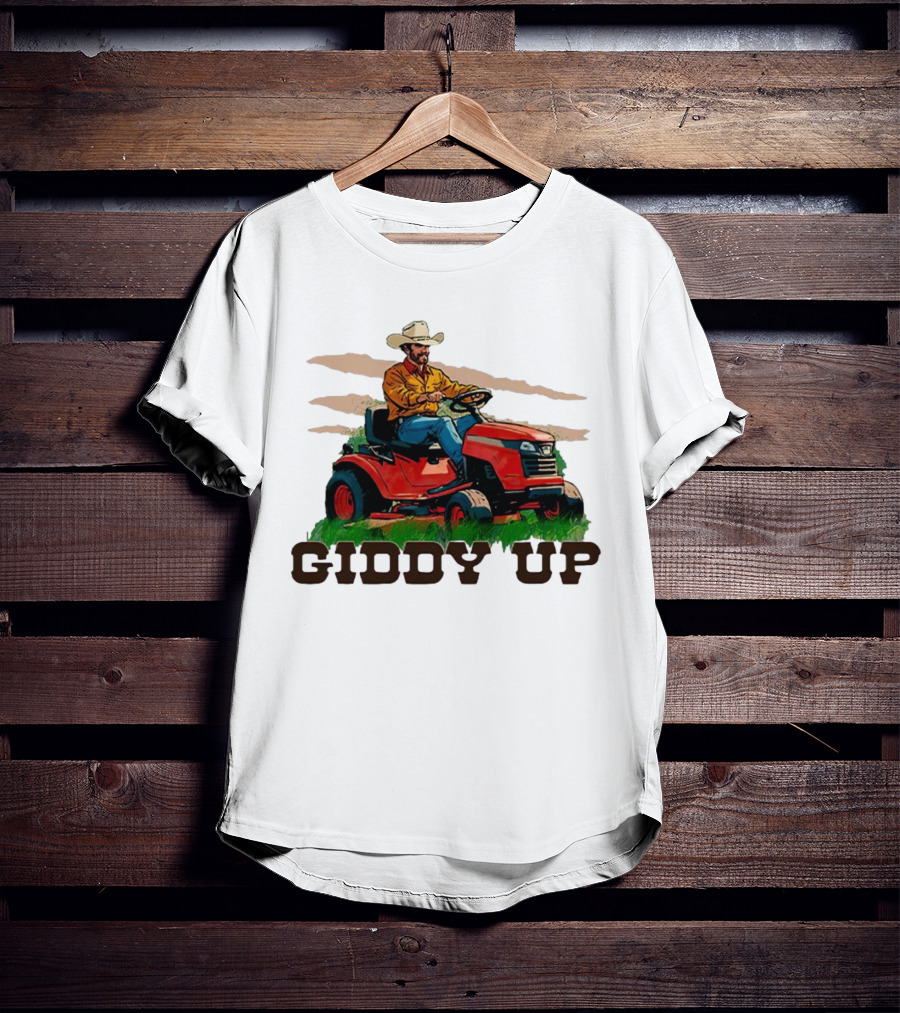 Giddy Up Cowboy On Lawn Mower T-Shirt