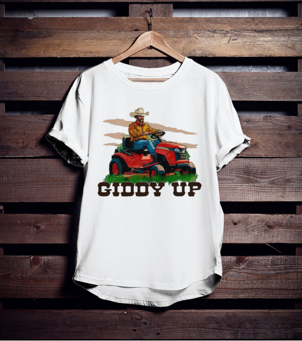 Giddy Up Cowboy On Lawn Mower T-Shirt