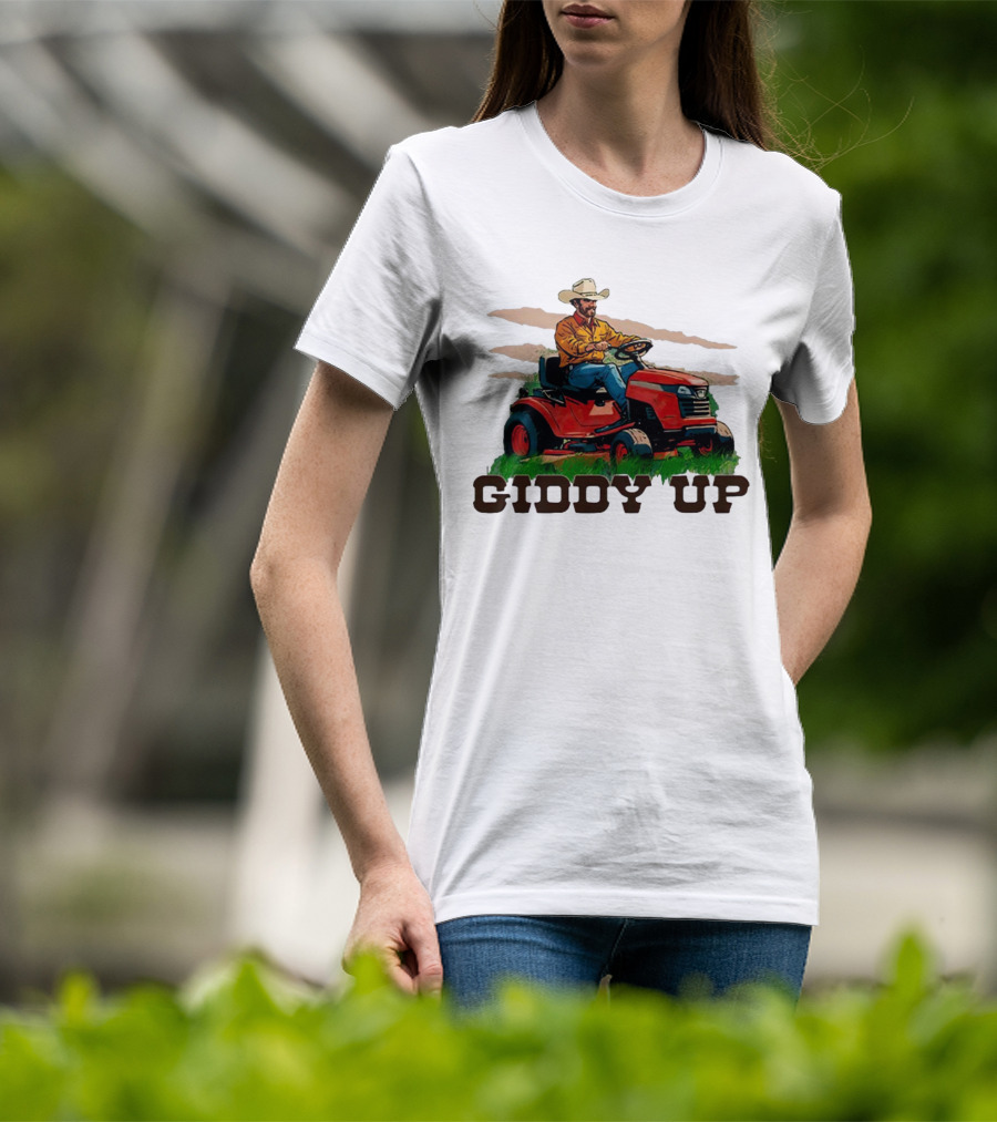 Giddy Up Cowboy On Lawn Mower T-Shirt
