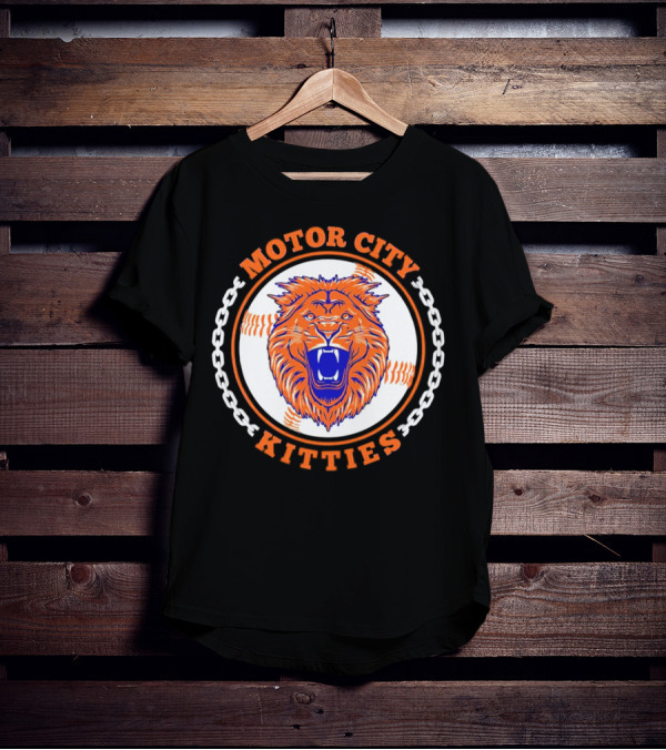 Motor City Kitties Baseball MLB Detroit Tigers Lion Chain Emblem T-Shirt