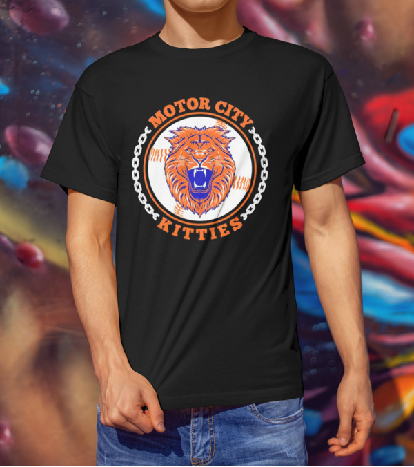 Motor City Kitties Baseball MLB Detroit Tigers Lion Chain Emblem T-Shirt