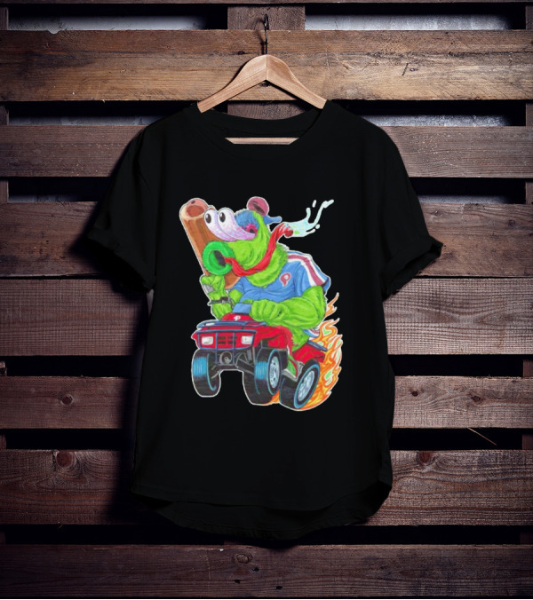 Phillie Phanatic Philadelphia Phillies Pheast Mode Mascot With Cannon Riding ATV T-Shirt