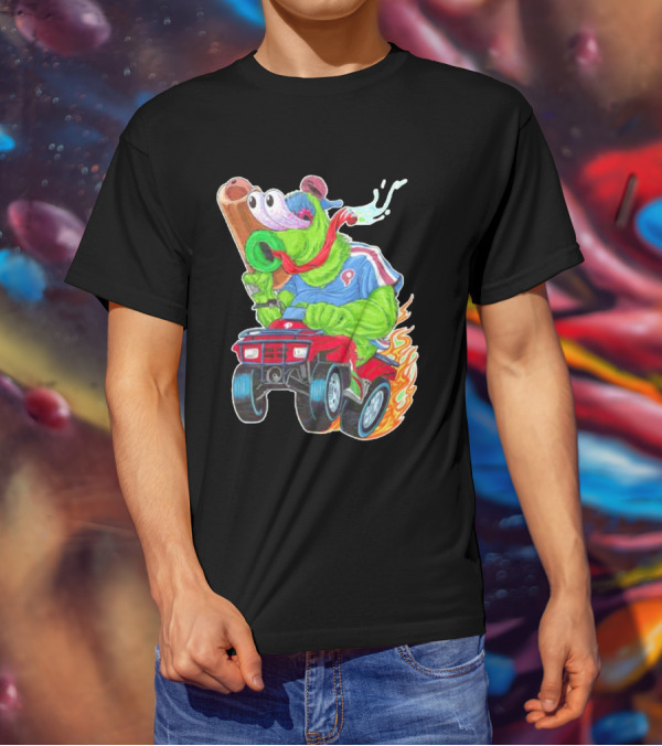 Phillie Phanatic Philadelphia Phillies Pheast Mode Mascot With Cannon Riding ATV T-Shirt