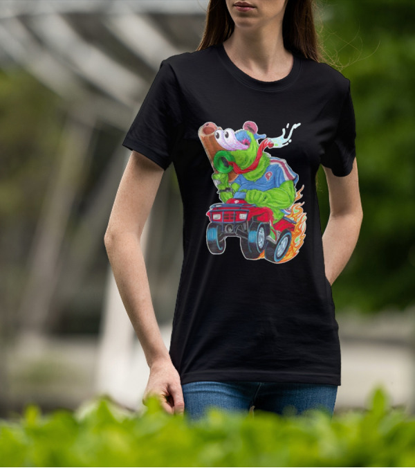 Phillie Phanatic Philadelphia Phillies Pheast Mode Mascot With Cannon Riding ATV T-Shirt