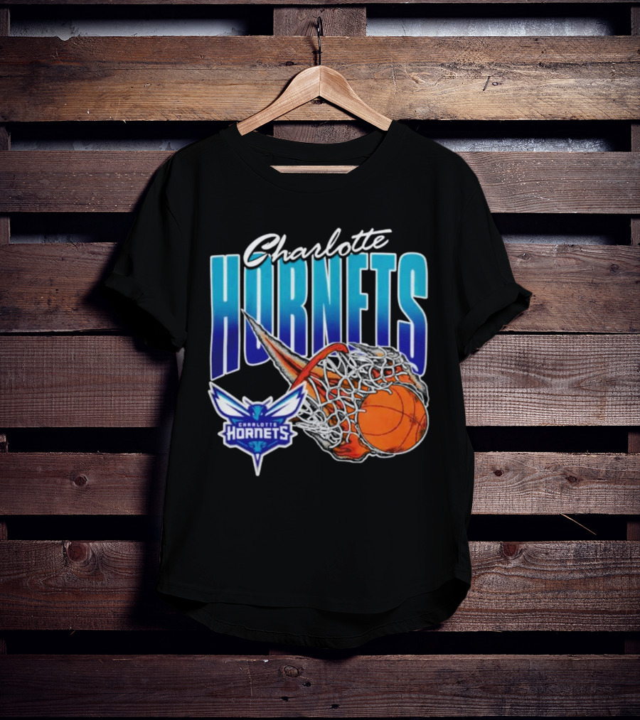 Charlotte Hornets Basketball Fire And Net T-Shirt