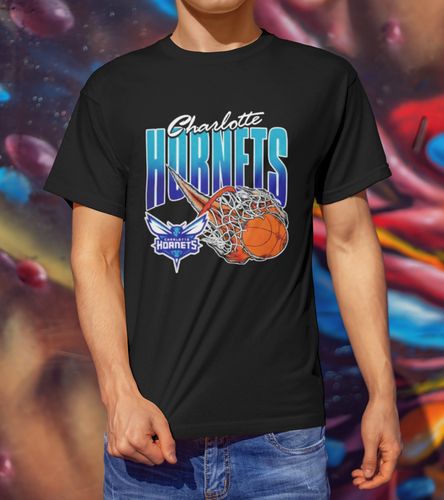 Charlotte Hornets Basketball Fire And Net T-Shirt