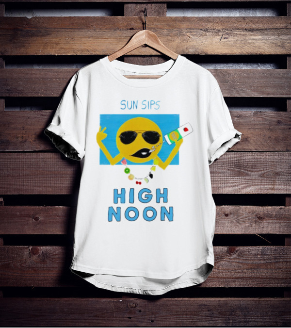 Sun Sips High Noon Emoji With Sunflower Style Glasses And Drink T-Shirt