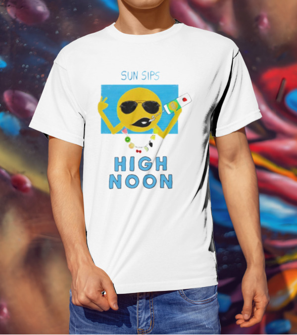 Sun Sips High Noon Emoji With Sunflower Style Glasses And Drink T-Shirt