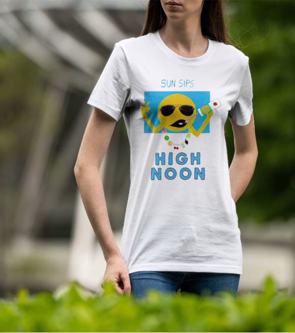 Sun Sips High Noon Emoji With Sunflower Style Glasses And Drink T-Shirt