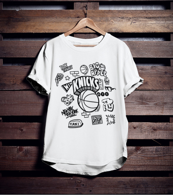 New York Knicks Big Apple NYC Hardwood Classics Doodle T-Shirt