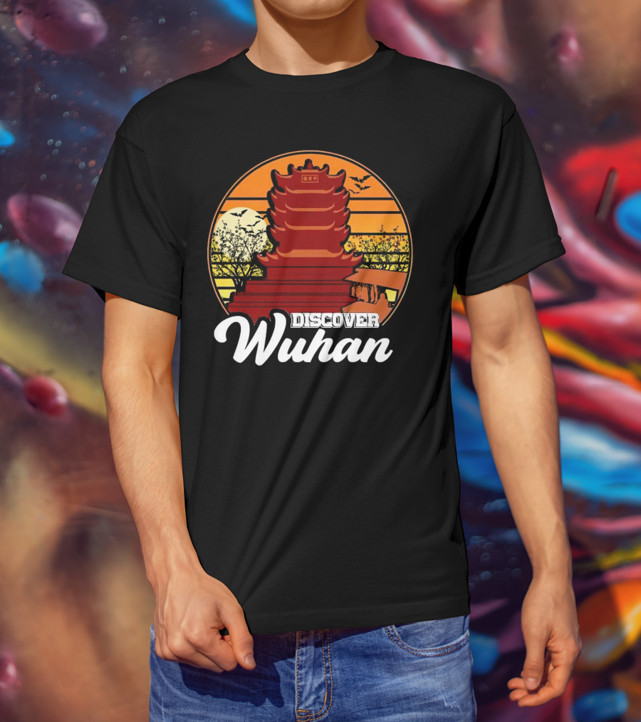 Discover Wuhan Pagoda Vintage Sunset Scene T-Shirt