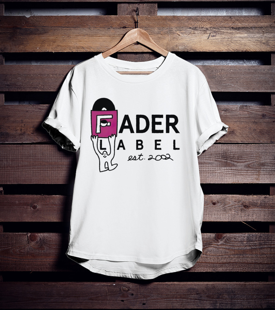 Fader Label Est 2002 Vinyl Record Icon With Pink Block F And Cartoon Character T-Shirt