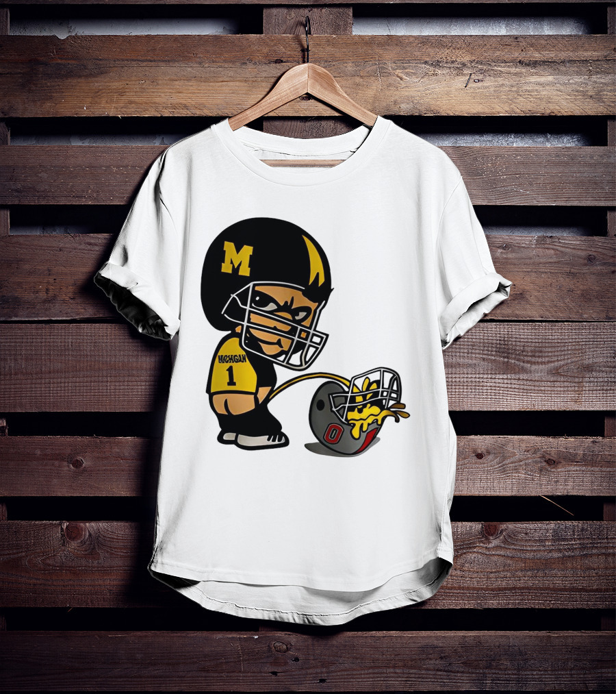 Michigan Wolverines M Football Player Pissing On Ohio State Helmet With O T-Shirt