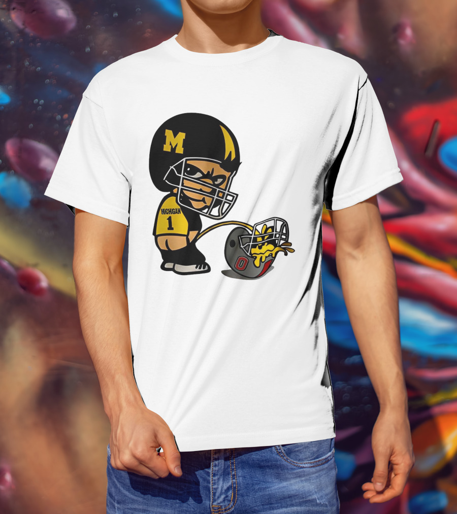 Michigan Wolverines M Football Player Pissing On Ohio State Helmet With O T-Shirt