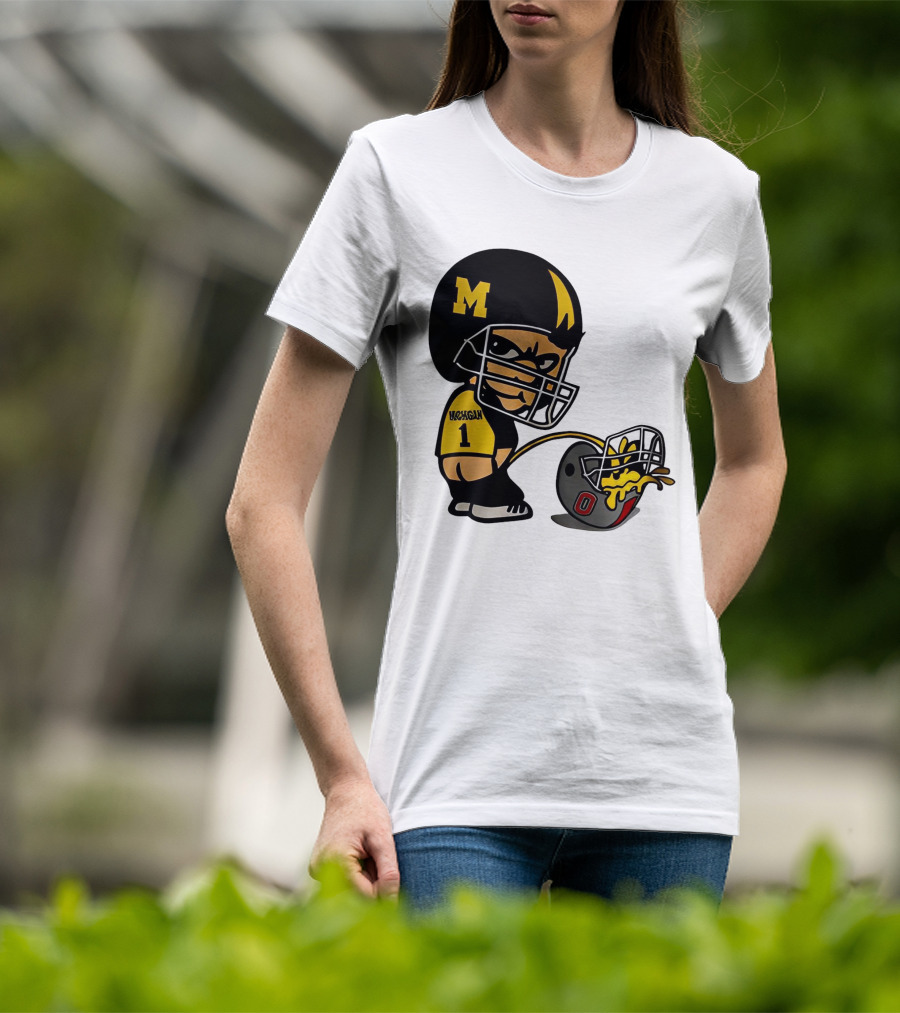 Michigan Wolverines M Football Player Pissing On Ohio State Helmet With O T-Shirt