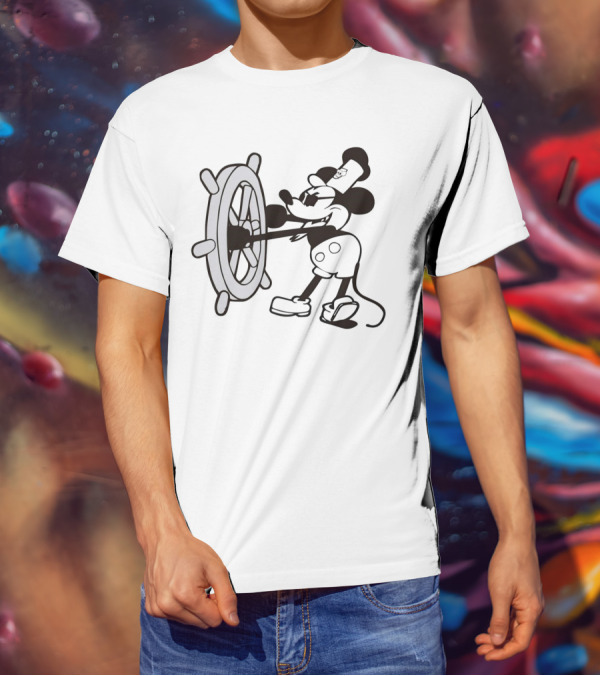 Steamboat Willie Mickey Mouse Pirate Steering Wheel T-Shirt