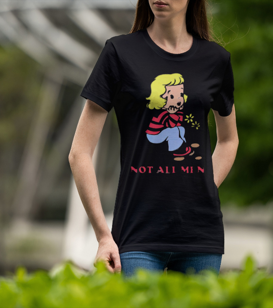 Not All Men But Somehow Always A Man Cartoon Character Sitting On Steps With Flowers T-Shirt