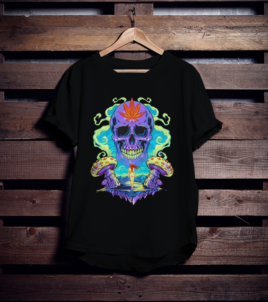 Skull Ethereal Euphoria Psychedelic Mushroom Fantasy T-Shirt