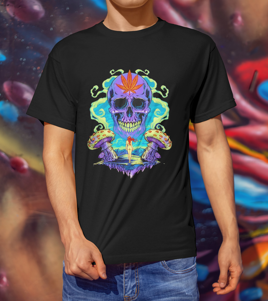 Skull Ethereal Euphoria Psychedelic Mushroom Fantasy T-Shirt