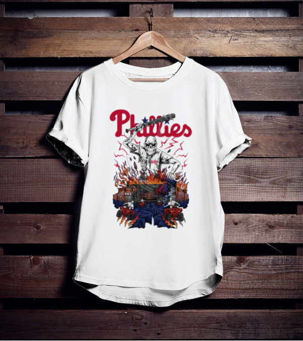 Phillies Ring The Bell Skeleton Flames T-Shirt