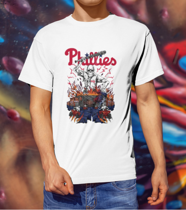 Phillies Ring The Bell Skeleton Flames T-Shirt