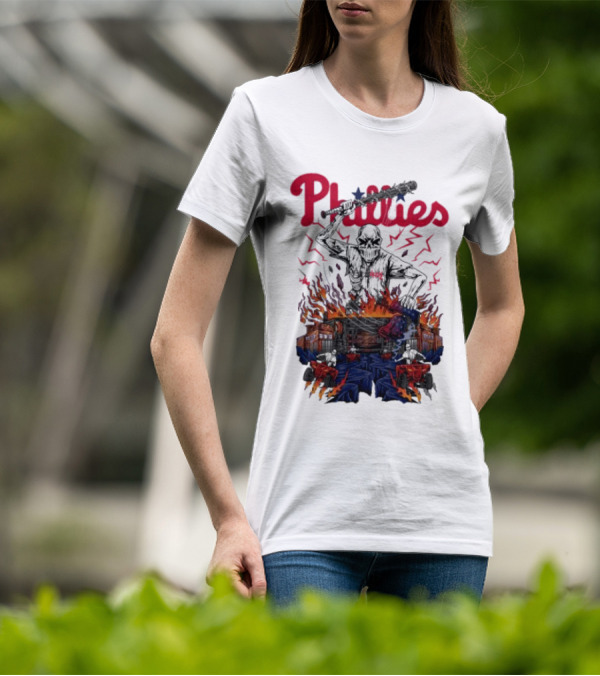 Phillies Ring The Bell Skeleton Flames T-Shirt