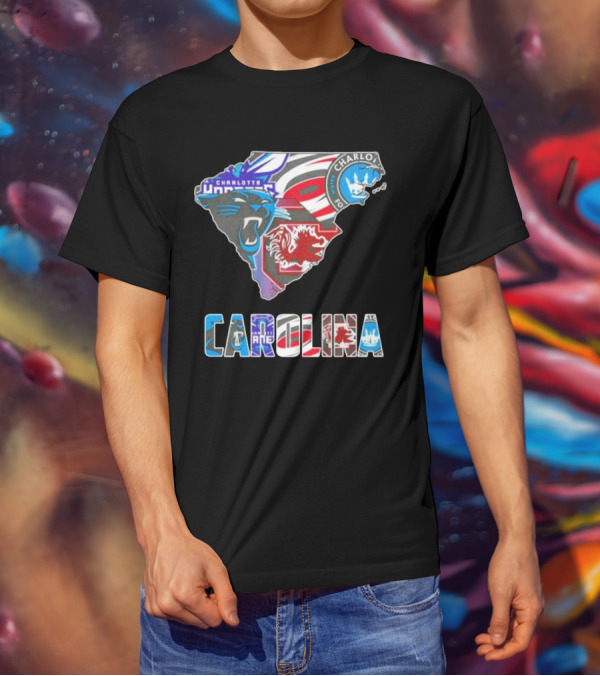 Carolina Panthers Hurricanes Gamecocks Charlotte Hornets FC Map T-Shirt
