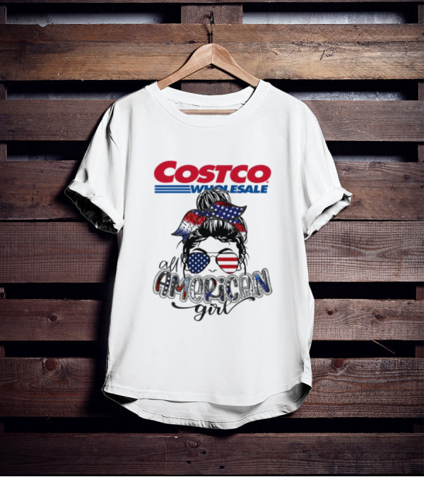 Costco Wholesale All American Girl Messy Bun Sunglasses Bandana USA Flag T-Shirt