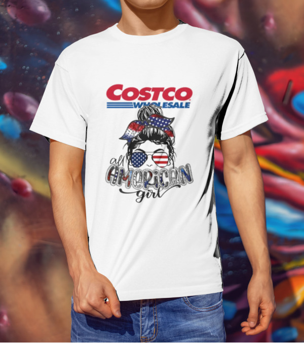 Costco Wholesale All American Girl Messy Bun Sunglasses Bandana USA Flag T-Shirt