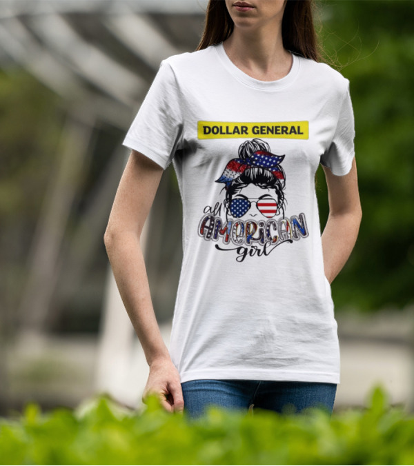 Dollar General All American Girl Messy Bun Flag Bandana Sunglasses T-Shirt