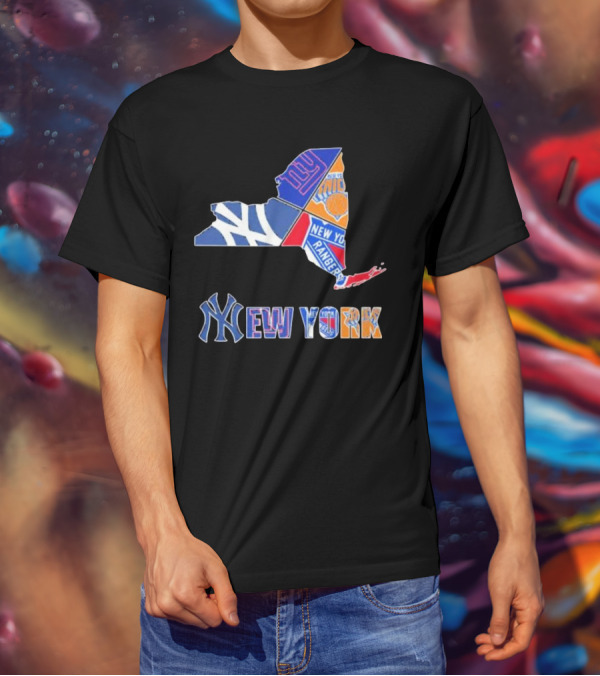 New York Yankees Giants Knicks Rangers Sports Map T-Shirt