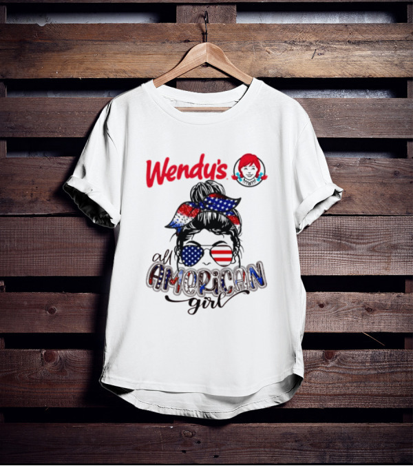 Wendy's All American Girl Messy Bun With Patriotic Sunglasses And Bandana T-Shirt