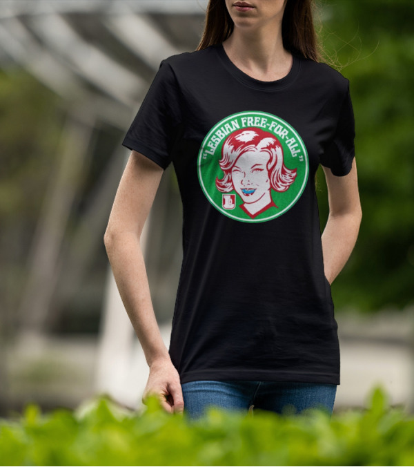 LESBIAN FREE-FOR-ALL Retro Style Winking Woman In Green Circle T-Shirt