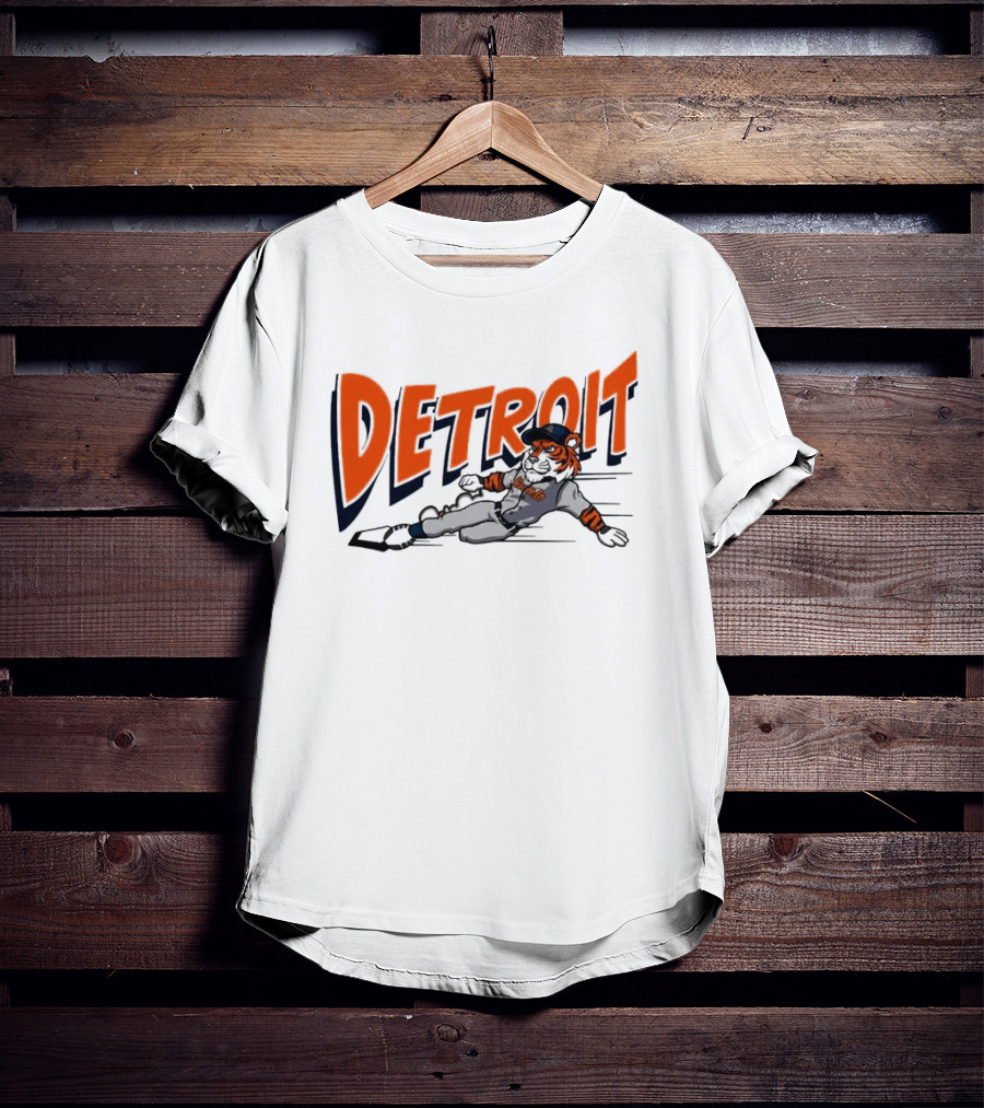 Detroit Sliding Tiger Baseball Player T-Shirt