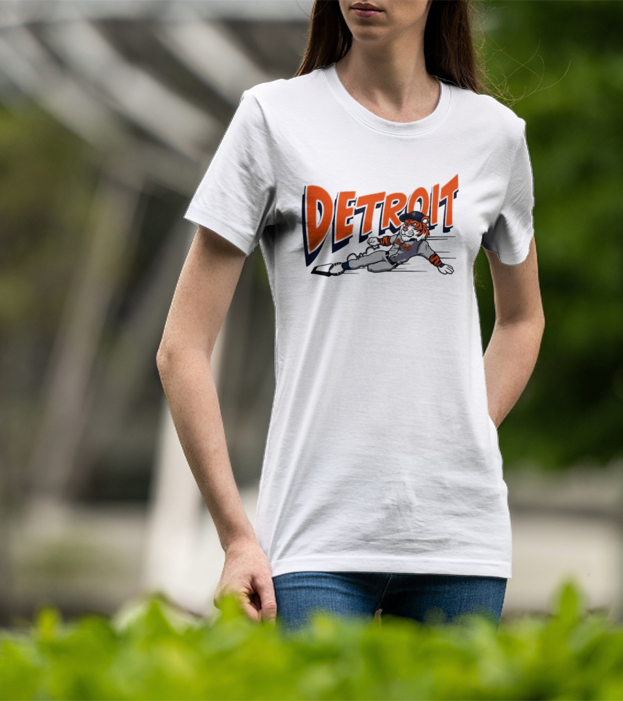 Detroit Sliding Tiger Baseball Player T-Shirt