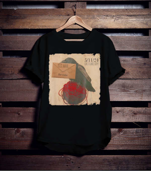 US Mail For Cutie 5/11/24 Salt Lake City Raven With Envelope And Red String T-Shirt