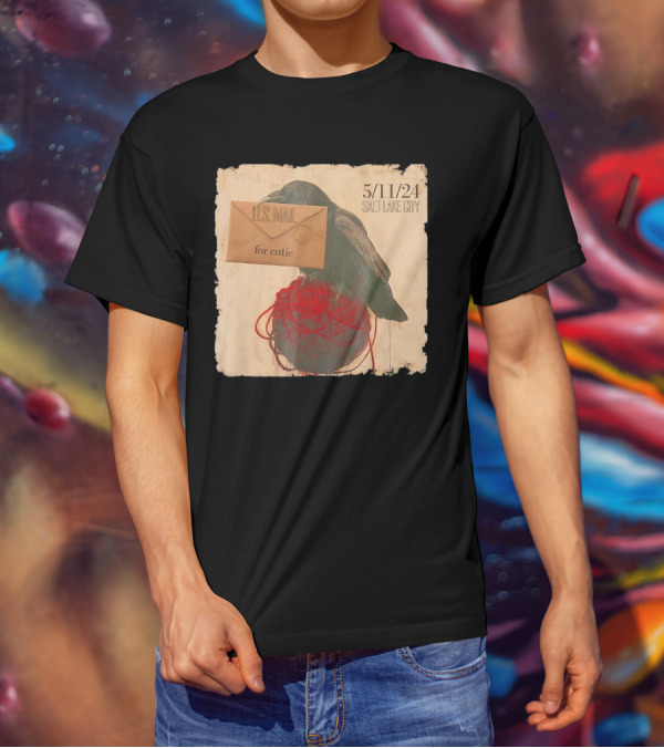 US Mail For Cutie 5/11/24 Salt Lake City Raven With Envelope And Red String T-Shirt