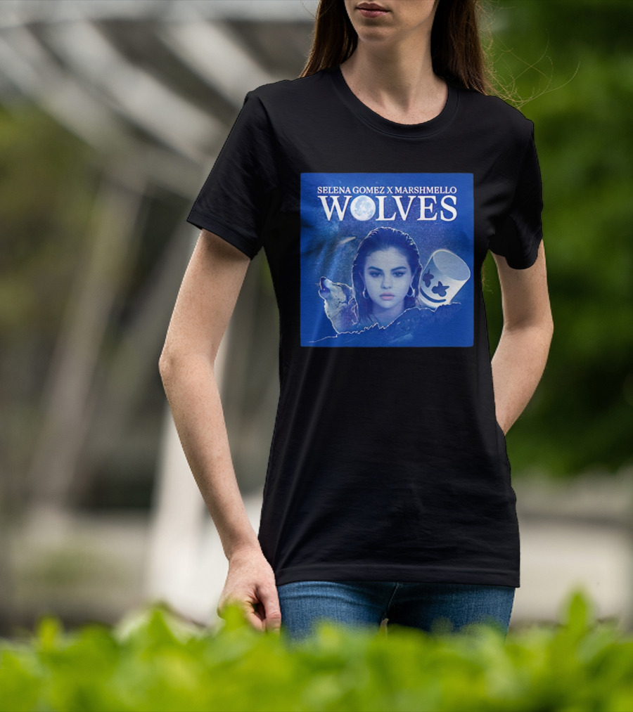 SELENA GOMEZ X MARSHMELLO WOLVES MOON WOLF FACE T-Shirt